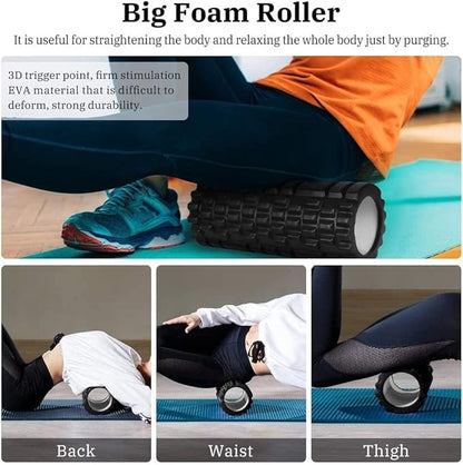 6 in1 Foam Roller Set, Trigger Point Foam Roller, Yoga Stick, Massage Ball, Fixation Ball, Fitness Stretching Strap, Carrying Bag, Towel for Deep Muscle Massage Pilates Yoga