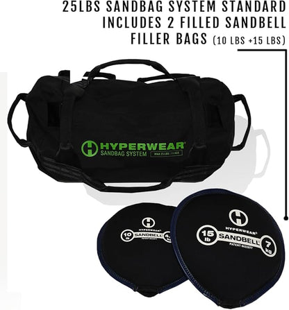 HYPERWEAR Adjustable Sandbag System - Heavy-Duty Workout Sandbags with Handles and Pre-Filled SandBells (25lb, 40lb, 80lb, 160lb)