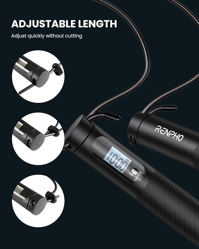 RENPHO Cordless Jump Rope, Weighted Jump Rope with Counter, Jump Ropes for Fitness, Smart Skipping Rope for Crossfit, Gym, Burn Calorie, APP Data Analysis, at-Home-Workout for Women Men Adult Kids