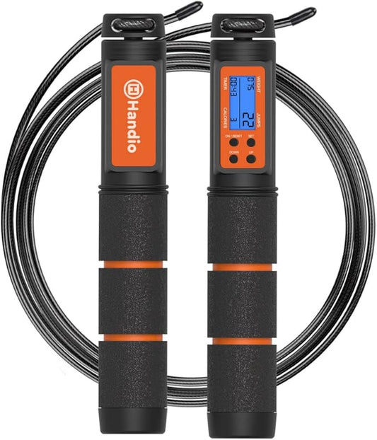 Jump Rope, H Handio Jump Rope with Counter, Workout Jumping Rope with Steel Ball Bearings, Adjustable Length Speed Skipping Rope for Men Women Kids Home Gym, Crossfit, Fitness Exercise