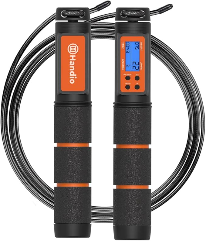 Jump Rope, H Handio Jump Rope with Counter, Workout Jumping Rope with Steel Ball Bearings, Adjustable Length Speed Skipping Rope for Men Women Kids Home Gym, Crossfit, Fitness Exercise