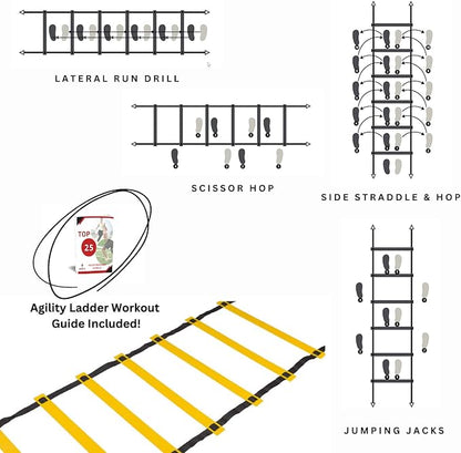 DELUXE EDITION Agility Ladder Training Set - 13 21ft Agility w/13 Disc w/4 Steel