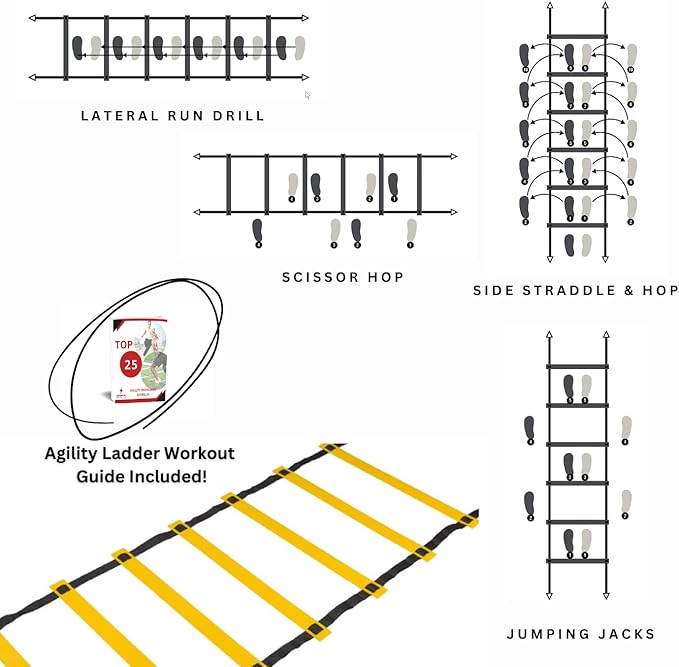 DELUXE EDITION Agility Ladder Training Set - 13 21ft Agility w/13 Disc w/4 Steel