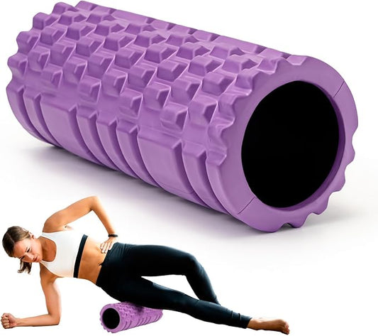 Foam Roller for Muscle Massager, Patented 13" High Density Exercise Roller for Muscle and Myofascial Trigger Point Release, Yoga, Back Roller for Fitness, Yoga (Purple)