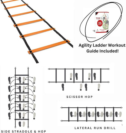 DELUXE EDITION Agility Ladder Training Set - 13 21ft Agility w/13 Disc w/4 Steel