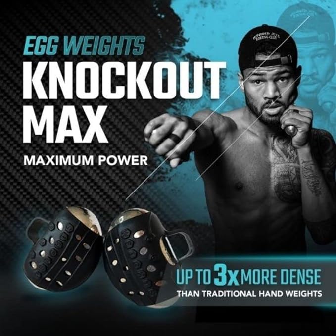 Egg Weights Knockout Max 5.0 lbs Set Bismuth Hand Weights with Anti-Slip Silicone Rubber Finger Loop for Shadowboxing, Kickboxing for Men and Women - 2 Eggs, 2.5 lbs Each + Free E-Book Workout Guide