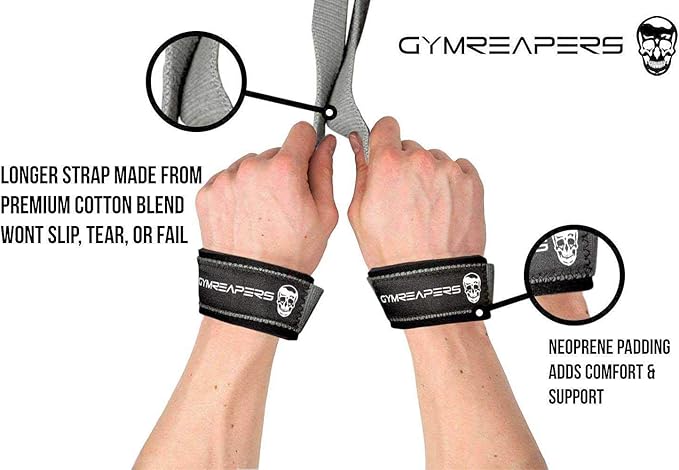 Gymreapers Lifting Wrist Straps for Weightlifting, Bodybuilding, Powerlifting, Strength Training, & Deadlifts - Padded Neoprene with 18 inch Cotton