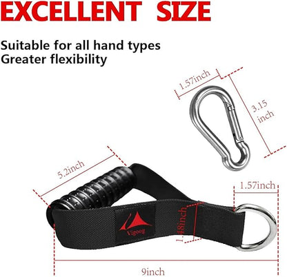 Heavy Duty Gym Exercise Handles Attachment for Cable Machine,Resistance Band,Pulley System Home Fitness Workout Equipment, with Elastic Rubber Grip and 2 Large Carabiners