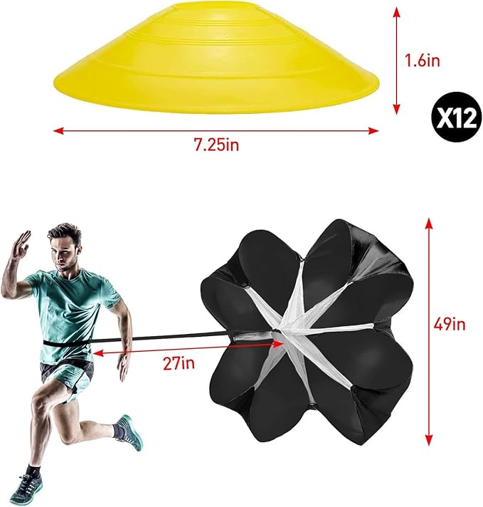 Pro Speed & Agility Training Set—Includes 12 Rung 20ft Adjustable 12 Disc 4 Steel 1 Resistance