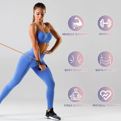 RitFit Single Resistance Exercise Band with Comfortable Handles - Ideal for Physical Therapy, Strength Training, Muscle Toning - Door Anchor and Starter Guide Included