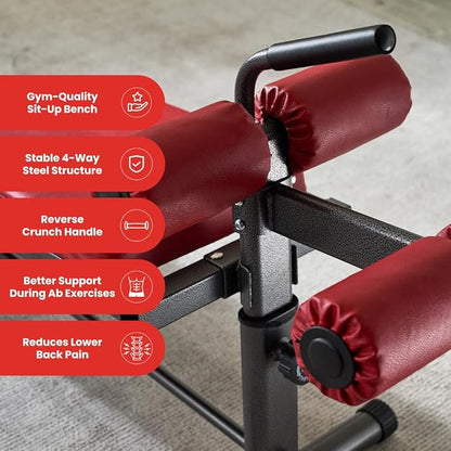 Finer Form Gym-Quality Sit Up Bench with Reverse Crunch Handle - Solid Ab Workout Equipment for Your Home Gym. More Effective than an Ab Machine or Ab Roller. Get Abdominal Gym Equipment Right in Your Home.