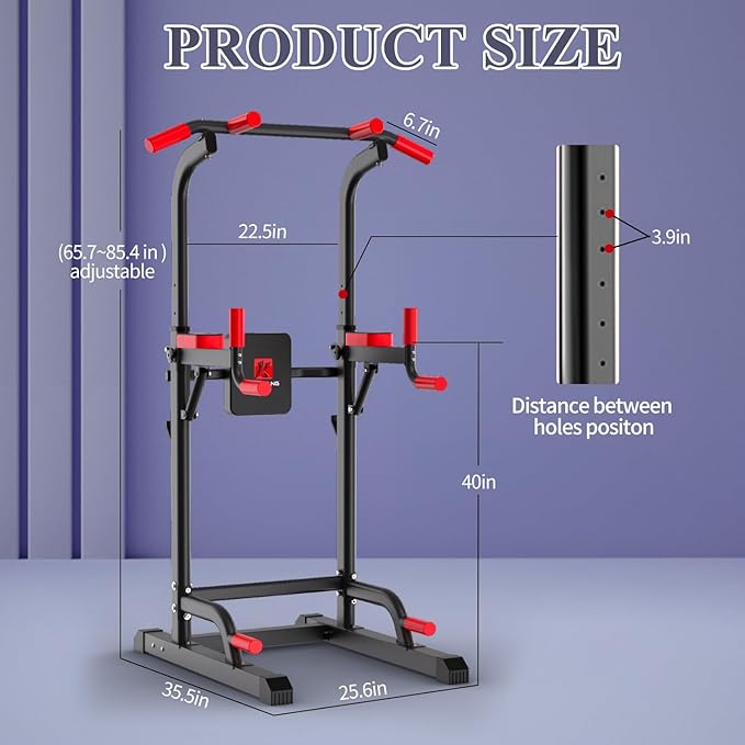 Power Tower Dip Station,Multi-Function Pull Up Adujustable Height Up 85.5" for Home Gym Strength Training Fitness Equipment,400LBS