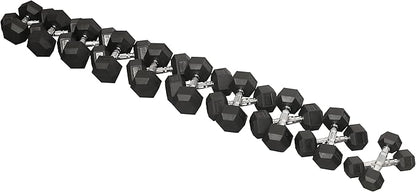 Signature Fitness Premium Rubber Coated Hex Dumbbell Weight Set, Multiple Packages