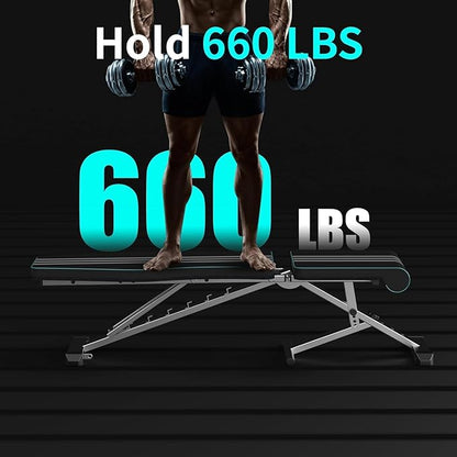 Adjustable Weight Bench, Foldable Bench Press Bench of Home Gym Strength Training, Incline Decline Flat Utility Workout Bench with Quick Folding& Fast Adjustment for Full Body Workout