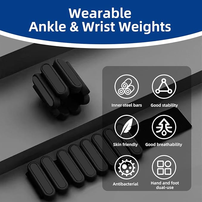 GLEAP Wearable Ankle & Wrist Weights for Women - 2LB Silicone Pilates Bracelet Weights Set of 2(1LB Each), Adjustable Arm & Leg Weights for Pilates, Yoga, Walking, Gym, Dance