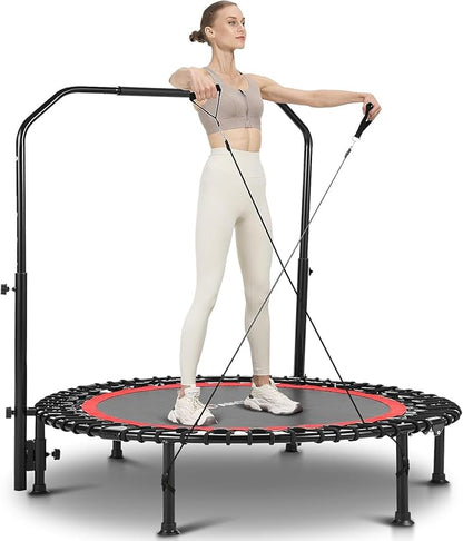 ANCHEER 40/48" Foldable Mini Trampoline,550LBS Max Load,Rebounder Trampoline for Adults with Adjustale Foam Bar&Resistance Ropes,Upgraded Bungee Cords,Fitness Trampoline Indoor/Outdoor