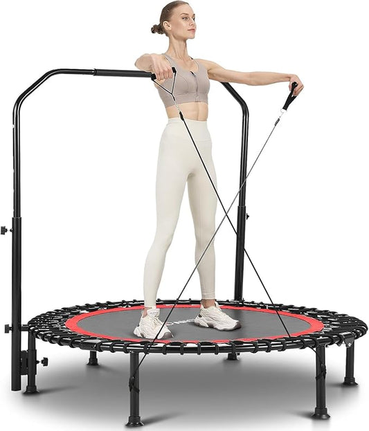 ANCHEER 40/48" Foldable Mini Trampoline,550LBS Max Load,Rebounder Trampoline for Adults with Adjustale Foam Bar&Resistance Ropes,Upgraded Bungee Cords,Fitness Trampoline Indoor/Outdoor