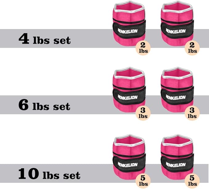 Henkelion 1 Pair 2 3 5 10 Lbs Adjustable Ankle Weights For Women Men Kids, Strength Training Wrist And Ankle Weights Sets For Gym, Fitness Workout, Running, Lifting - Black Grey Pink Blue Purple