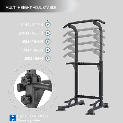 Pull-up Bar and Dip Station Power Tower Adjustable Height Dip Station Multipurpose Strength Training Fitness Station for Beginners Up to 5.9 Feet Height