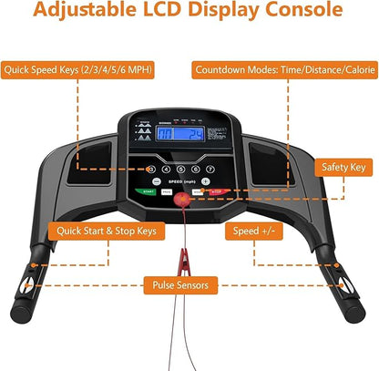 Folding Treadmill - Electric Motorized Running Machine for Small Apartments & Home Gyms - Foldable Fitness Equipment with LCD for Walking & Running