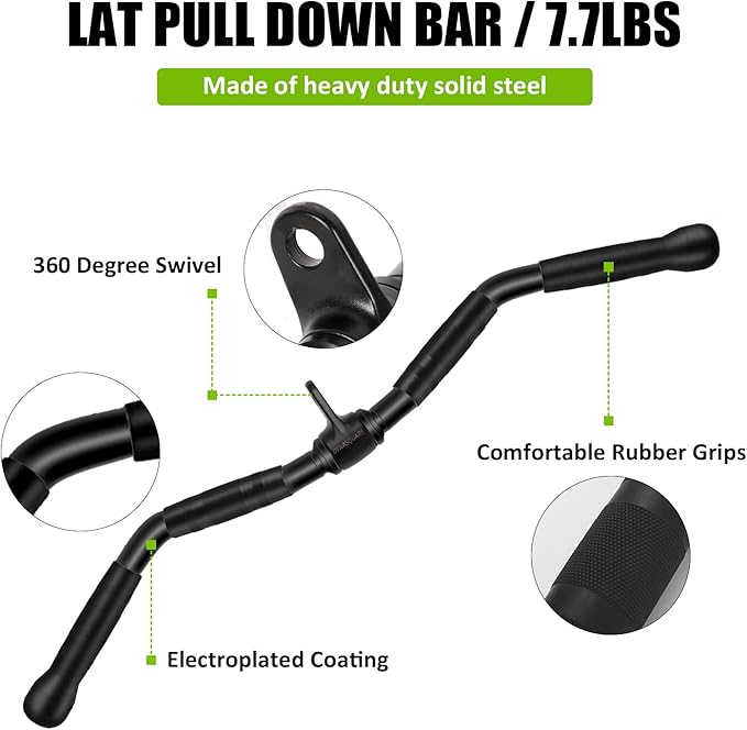 LAT Pulldown Attachments Combo, Cable Machine Accessories with Curl Pulldown Bar, Fit Most Gym Machines, Made of Heavy Duty Solid Steel