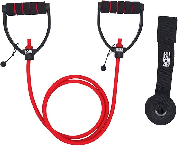 Ultra Premium D-Handle Single Resistance Band - Adjustable Length - with Extra Large Heavy Duty Door Anchor