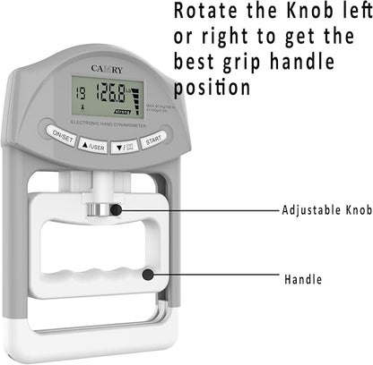 CAMRY Digital Hand Dynamometer Grip Strength Measurement Meter 198Lbs / 90Kgs Auto Capturing Electronic Hand Grip Power