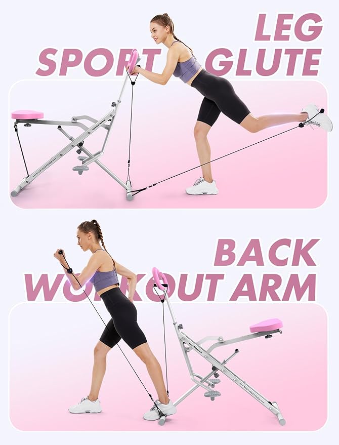 Sportsroyals Pink Squat Machine for Home,Rodeo Core Exercise Machine,330lbs Foldable,Adjustable 4 Resistance Bands,Ride & Rowing Machine for Botty Glutes Butt Thighs,Ab Back/Leg Press Hip Thrust…