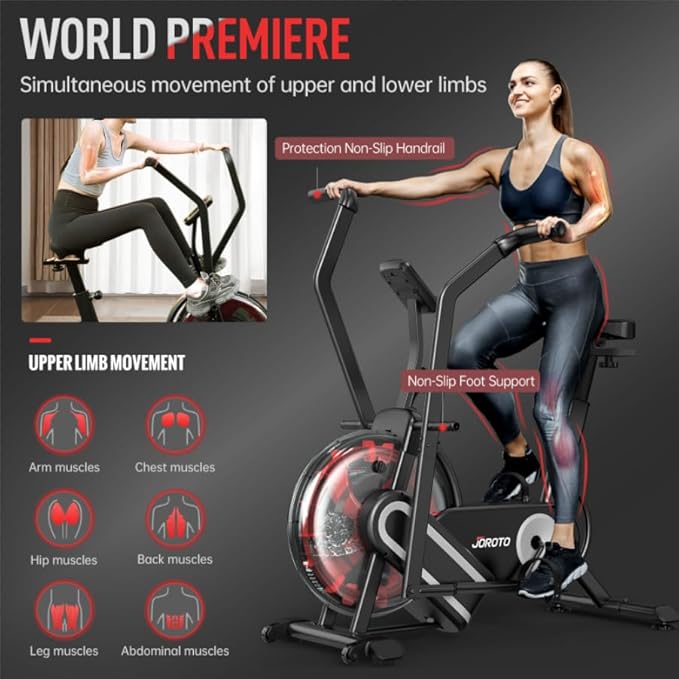 JOROTO XR5 Exercise Bike,Assault Bike,Stationary Upright Indoor Cycling Bike with Dual Acction Handlebars,Recumbent Cross Trainer and Elliptical Exercise Machine Support Bluetooth & Heart Rate