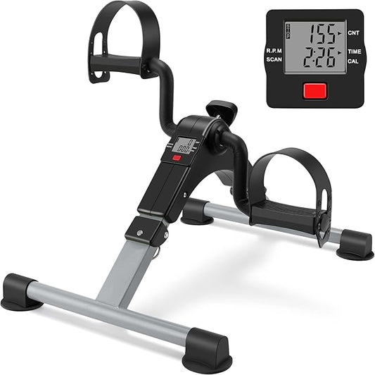 Folding Exercise Bike Pedal Exerciser Portable Desk Bike with LCD Display for Arms and Legs Workout