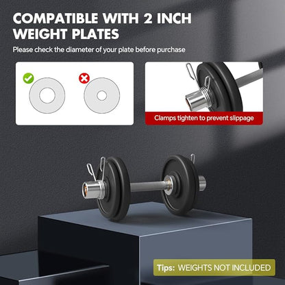 16" Olympic Dumbbell Handles, Pair of Loadable Dumbbell Bar Set for 2 Inch Olympic Weight Plates, Heavy Duty Dumbbell Bar for Home Gym Workout Strength Training, 2 Pair of Spring Collars Included