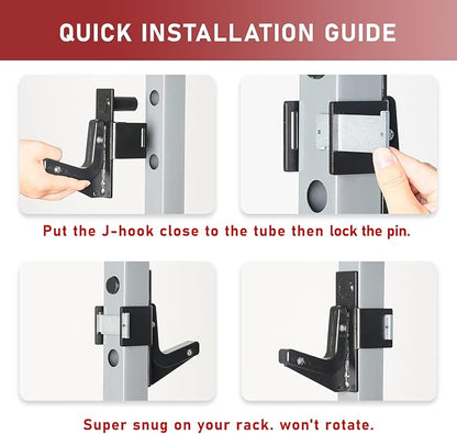 SYL Fitness 2x2 J-Hooks Power Rack Attachment Barbell Holder/Squat Rack Accessories J Cups, Pin Dia Available in 1", 1/2" and 3/4"