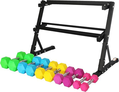 Signature Fitness Colored Rubber Coated Hex Dumbbell Weight Set,Multiple Packages