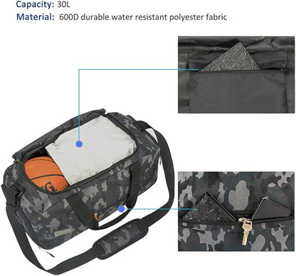 Water Resistant Sports Gym Travel Weekender Duffel Bag with Shoe Compartment