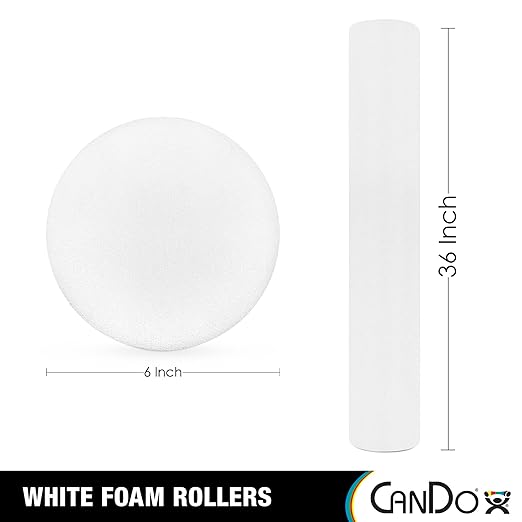 CanDo White PE Foam Rollers for Exercise, Finess, Muscle Restoration, Massage Therapy, Sport Recovery and Physical Therapy for Home, Clinics, Professional Therapy Round 6" x 36"