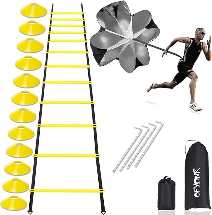 OFYDNR Speed Agility Ladder Training Set - 12 20Ft Agility 12 Disc 4 Steel