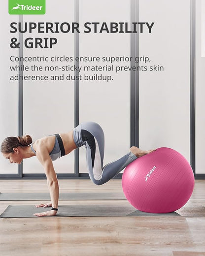 Trideer Yoga Ball Exercise Ball for Working Out, 5 Sizes Gym Ball, Birthing Ball for Pregnancy, Swiss Ball for Physical Therapy, Balance, Stability, Fitness, Office Ball Chair, Quick Pump Included