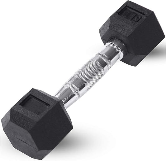 JFIT Rubber Hex Dumbbells - 8 Size Options - Hex Shaped Heads Prevent Rolling and Injury - Ergonomic Hand Weights for Exercise, Muscle, Strength and Weight Training