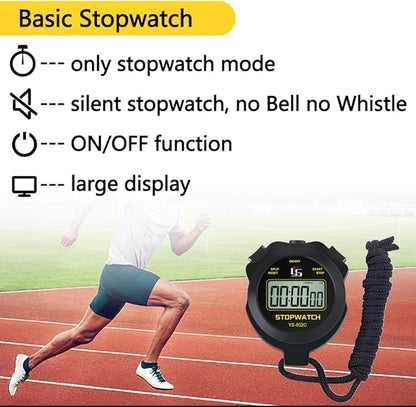 Digital Stopwatch Timer Only Stopwatch with On/Off, No Clock No Date No Countdown Silent Easy Use, Basic Sport Stopwatch for Kids Coaches Running Swimming, Black