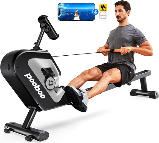 pooboo rowing machine, Max 350 LBS Magnetic Rower with LCD Monitor, Tablet Holder, Upgraded Rowing machines for home use