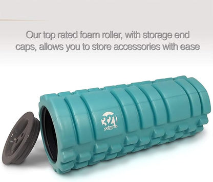 321 STRONG 5 in 1 Foam Roller Set Includes Hollow Core Massage Roller with End Caps, Muscle Roller Stick, Stretching Strap, Double Lacrosse Peanut, Spikey Plantar Fasciitis Ball, All in Giftable Box