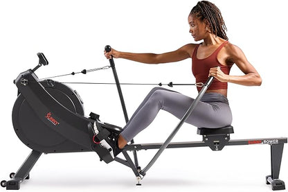 Sunny Health & Fitness Magnetic Rowing Machine with 53.4" Extended Slide Rail, Full-Body Workout, Low-Impact, Ergonomic Full Motion or Premium Water Motion and Optional Exclusive SunnyFit App