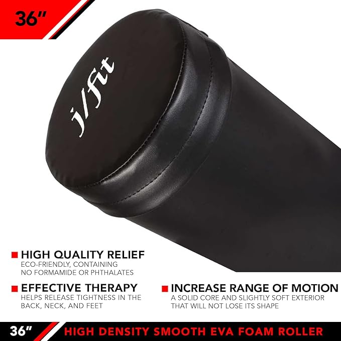 JFIT High Density Smooth EVA Foam Roller - Made in Taiwan - Multiple Size Options Available - Exercise, Massage, Muscle Recovery, Round Foam Roller