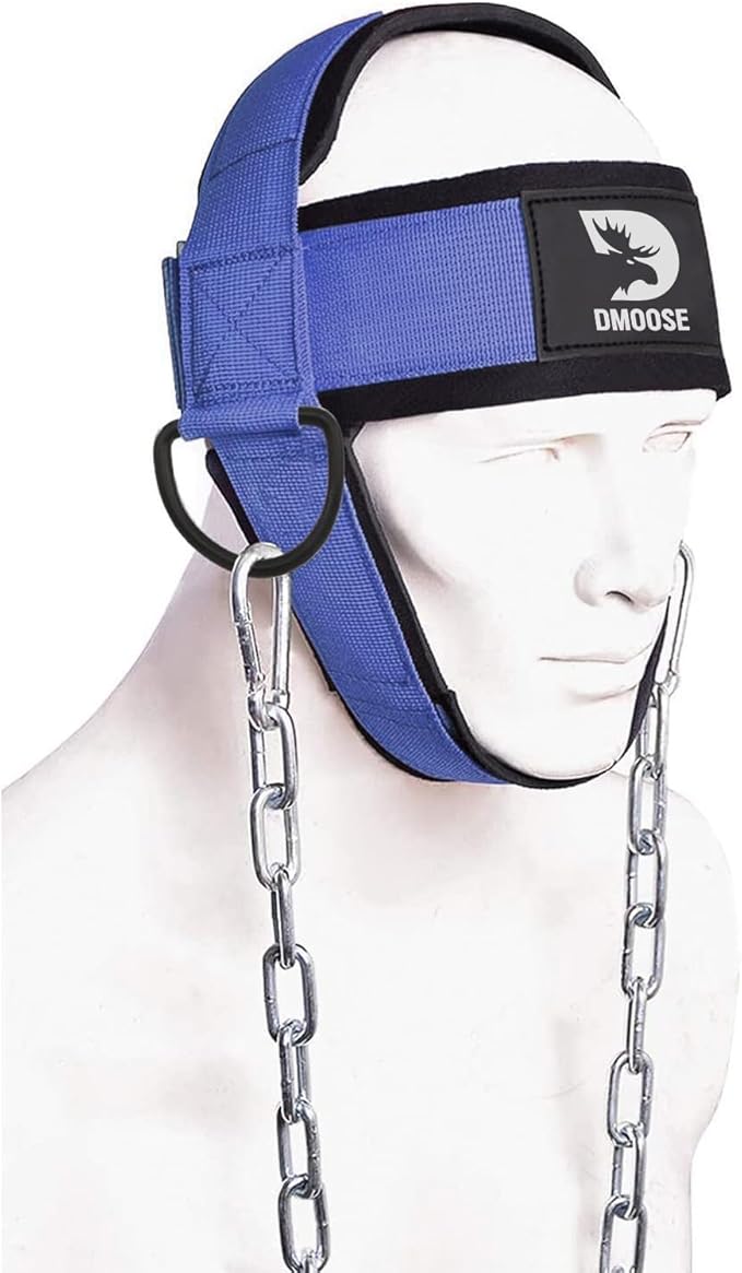 DMoose Neck Harness for Weight Lifting - 30" Heavy Duty Steel Chain - Neck Exerciser, Trainer & Strengthener for Injury Recovery Support & Workout- Adjustable Head & Chin Strap