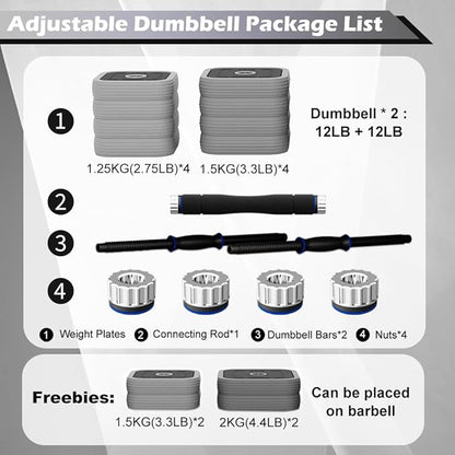 EVERYMILE Adjustable Dumbbells Sets, 20/30/40/50/60/80lbs Non-Rolling Free Weights Dumbbells with Connector, Convertible To Barbell, Home Gym Fitness Workout Equipment for Men Women