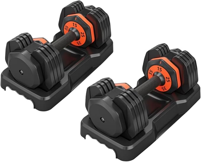 55LB Dumbbell, Adjustable Dumbbell Set, Free Dumbbell with Weights Change, Black Dumbbell with Secure Lock Slots, Adjustable Dumbbell for Men and Women for Home Gym, Black