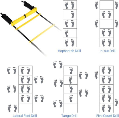 GHB Agility Ladder Speed Training Ladder Workout Ladder 6 or 10 Cones 12 Rung 20ft with