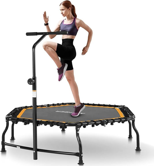 ANCHEER 50" Rebounder Trampoline for Adults- 2025 Foldable Mini Trampoline with Bar- Exercise Trampoline for Adults, Max Load 450lbs/550lbs, for Indoor/Garden Workout