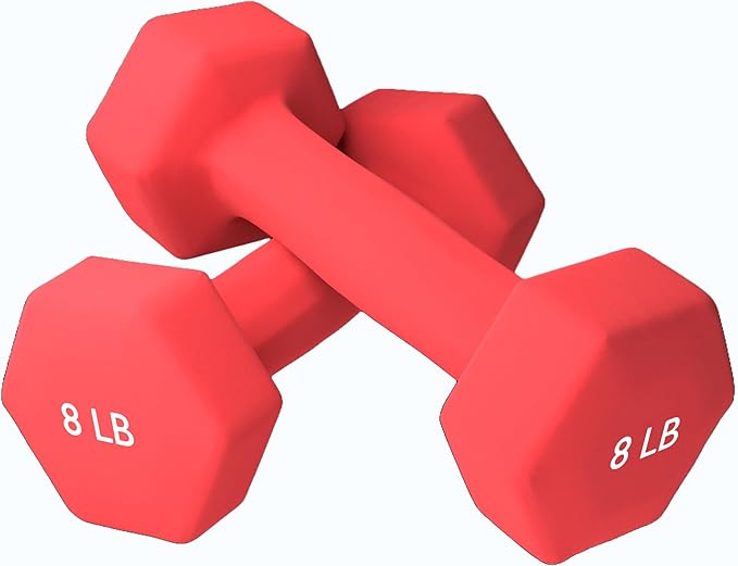 Neoprene Coated Dumbbell Hand Weight Pairs – Versatile Dumbbell Set for Exercise & Fitness, Home Gym Equipment – Non-Slip, Color-Coded Hex Shaped Free Weights for Men and Women, 2LB, 4LB, 6LB, 8LB Pounds