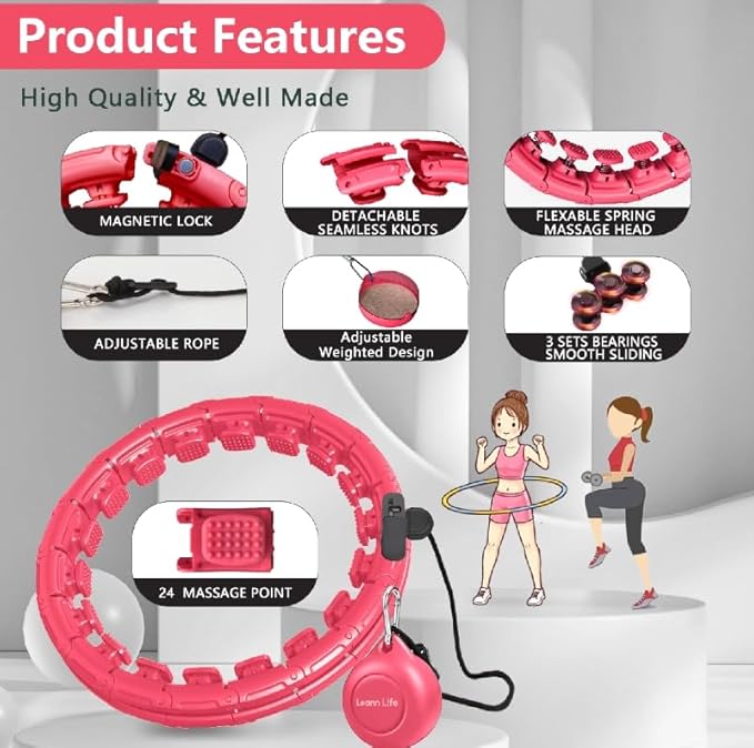 Leann L!fe-U1 30 Knots Waist 19"-61", Magnetic Lock Smart Weighted Hula Hoop for Kids & Adults Weight Loss, Infinity Hoop Plus Size, Children Adult Home Outdoors, Fitness Exercise, Abdominal Toner